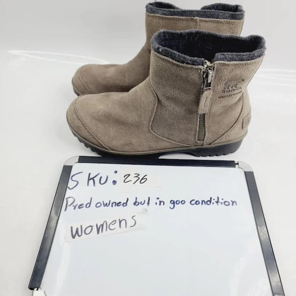 Sorel Women's Taupe Meadow Desert Leather Zipper Classic‎ Ankle Bootie Size 10